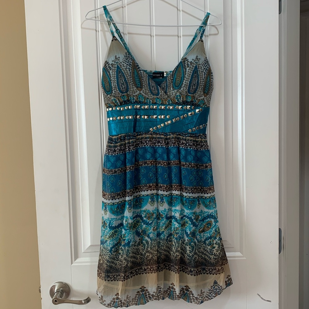 Teal studded waist dress